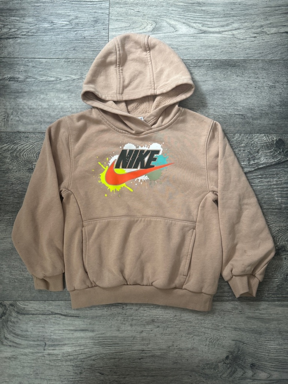Nike Tan Pullover Hoodie with Neon Splash Swoosh